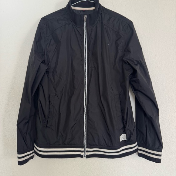 Adam Levine Mens Bomber Jacket Black with White Size L Full Zip w/Pockets - Picture 2 of 13